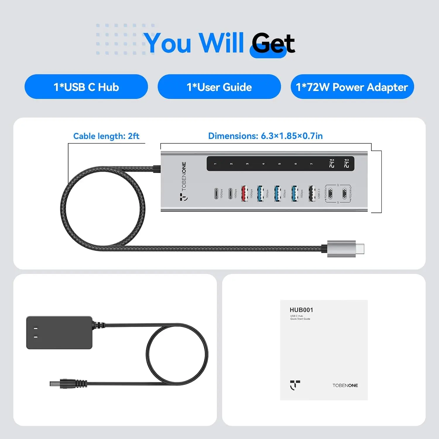 TobenONE Powered USB C Hub, 11-in-1 10Gbps USB C Splitter with 5 USB-A and 5 USB-C, 72W Adapter, 100W PD-IN, 45W USB C Charging Port, USB C Expander for Laptop/PC, MacBook, iPad,Phone(Not for Monitor) image 9