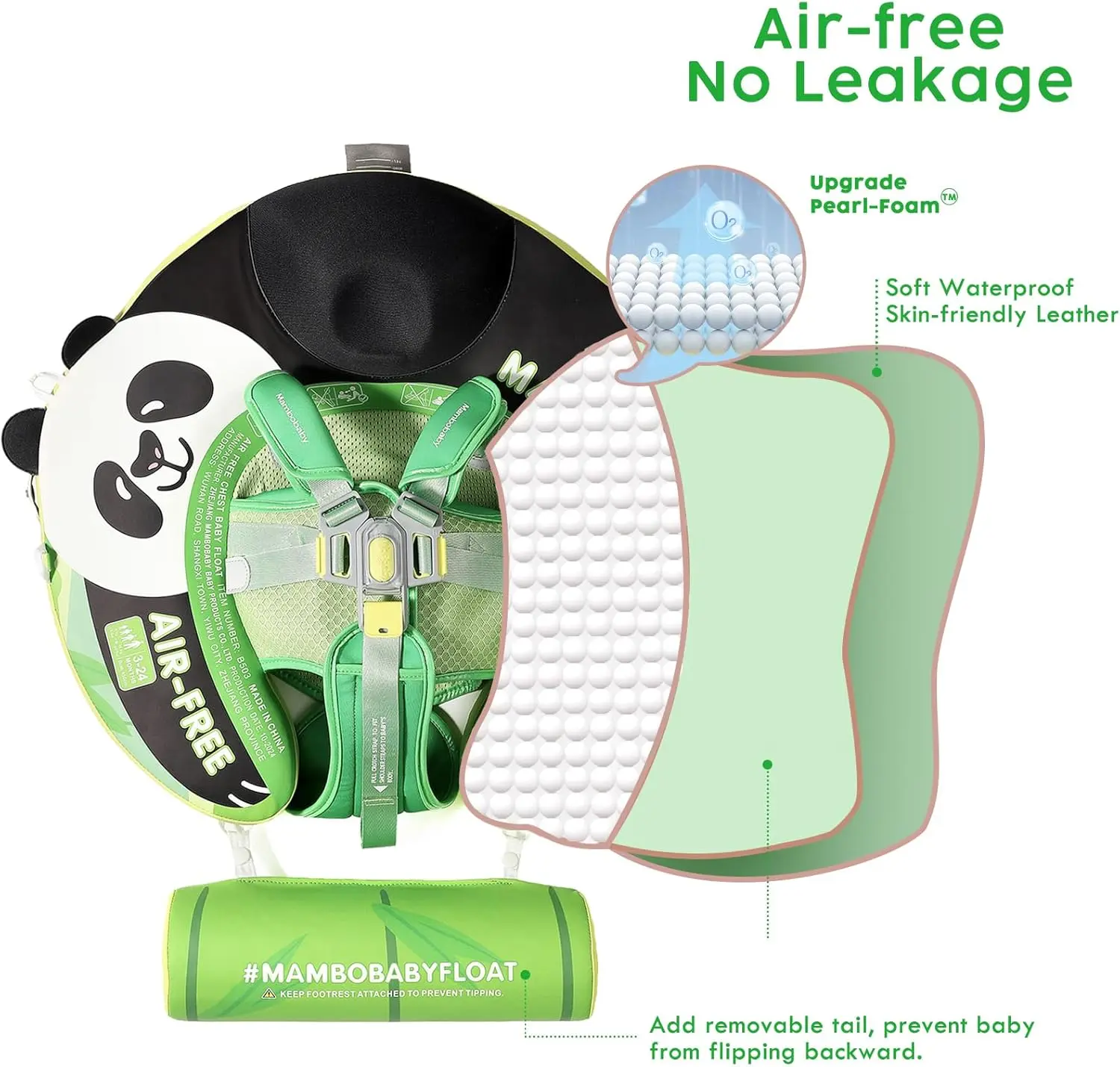 Mambobaby Baby Pool Float with Canopy, Non-Inflatable Infant Floats with Tail Solid Upgrade Soft Waterproof Skin-Friendly Mambo Baby Swimming Float for 3-24 Months Baby Boys Girls image 4
