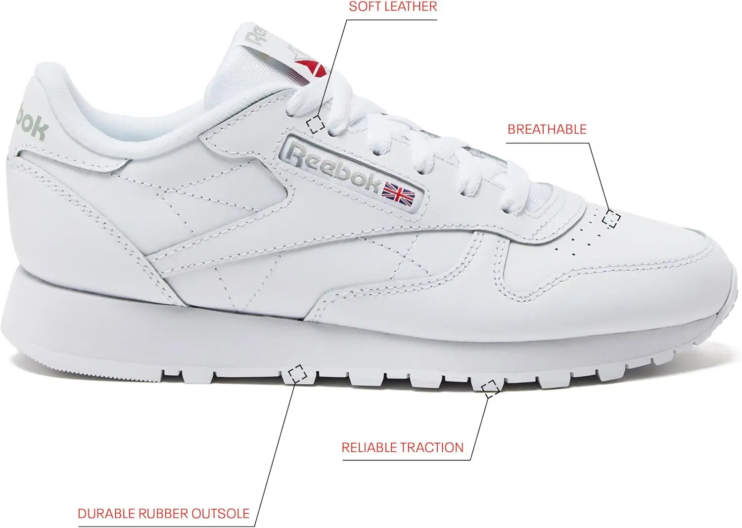 Reebok Men's Classic Leather Sneakers Black Or White Tennis Shoes image 2