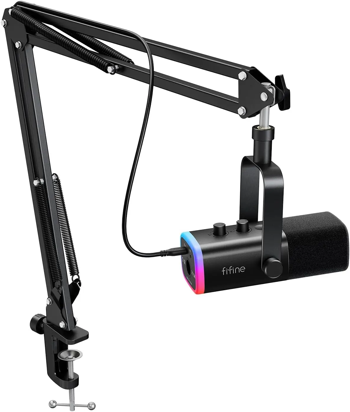 FIFINE XLR/USB Gaming Microphone Set, Dynamic PC Mic for Streaming Podcasting, Computer RGB Mic Kit with Boom Arm Stand, Mute Button, Headphones Jack, for Recording Vocal Voice-Over-AmpliGame AM8T image 1