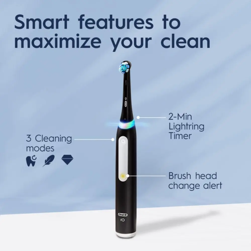 Oral-B iO Deep Clean Rechargeable Electric Powered Toothbrush, Black with iO Series 3 Limited, 2 Brush Heads and Travel Case - Pressure Sensor to Protect Gums - 3 Cleaning Settings - 2 Minute Timer image 4