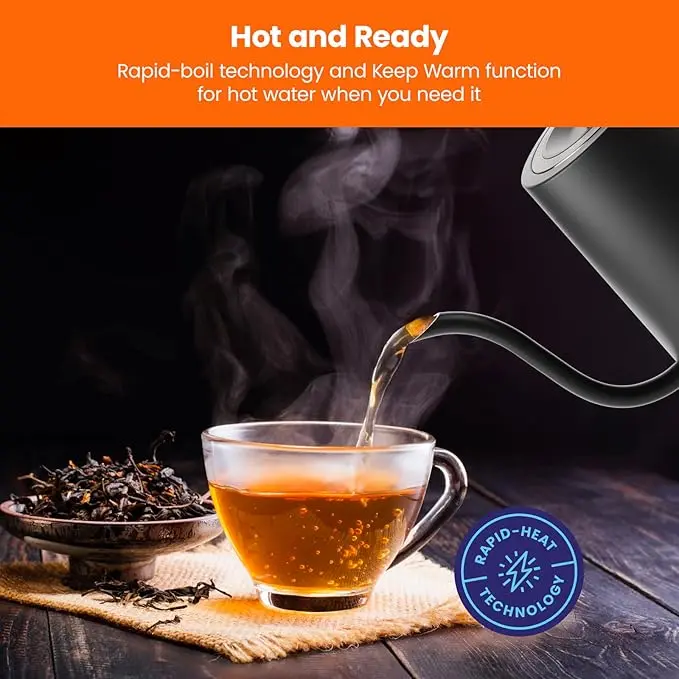 Chefman TrueTemp Precision Control Gooseneck Kettle, Internal Custom Temperature Control and 6 One-Touch Presets, Boil-Dry Protection Auto Shut-Off for Safety, For Pour Over Coffee and Tea, Black image 3