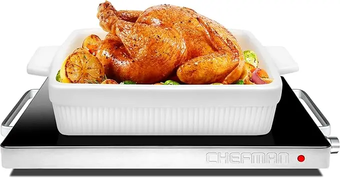 Chefman Compact Glasstop Warming Tray with Adjustable Temperature Control Perfect for Buffets, Restaurants, Parties, Events, Home Dinners and Travel, Mini 15x12 Inch Surface, Keeps Food Hot, Black image 1