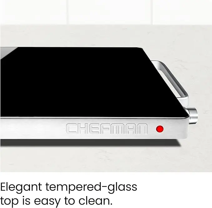 Chefman Compact Glasstop Warming Tray with Adjustable Temperature Control Perfect for Buffets, Restaurants, Parties, Events, Home Dinners and Travel, Mini 15x12 Inch Surface, Keeps Food Hot, Black image 3