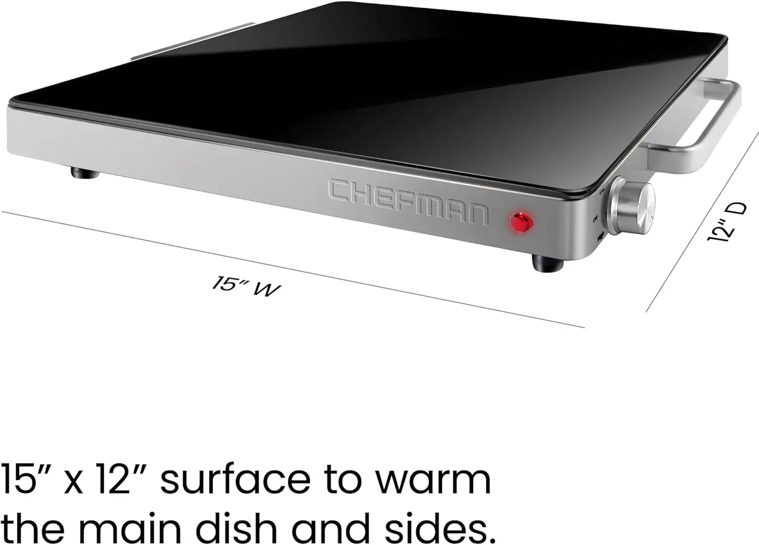 Chefman Compact Glasstop Warming Tray with Adjustable Temperature Control Perfect for Buffets, Restaurants, Parties, Events, Home Dinners and Travel, Mini 15x12 Inch Surface, Keeps Food Hot, Black image 7