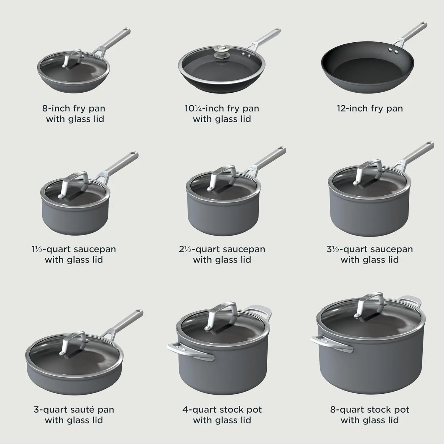 Ninja Cookware, Ninja NeverStick Professional, 16-Piece Pots and Pans Set, Non Stick Frying Pans, Kitchen Essentials, Stock Pot, Sauce Pan, Glass Lids, Saute Pan, All Stovetops, Black, C39900 image 9