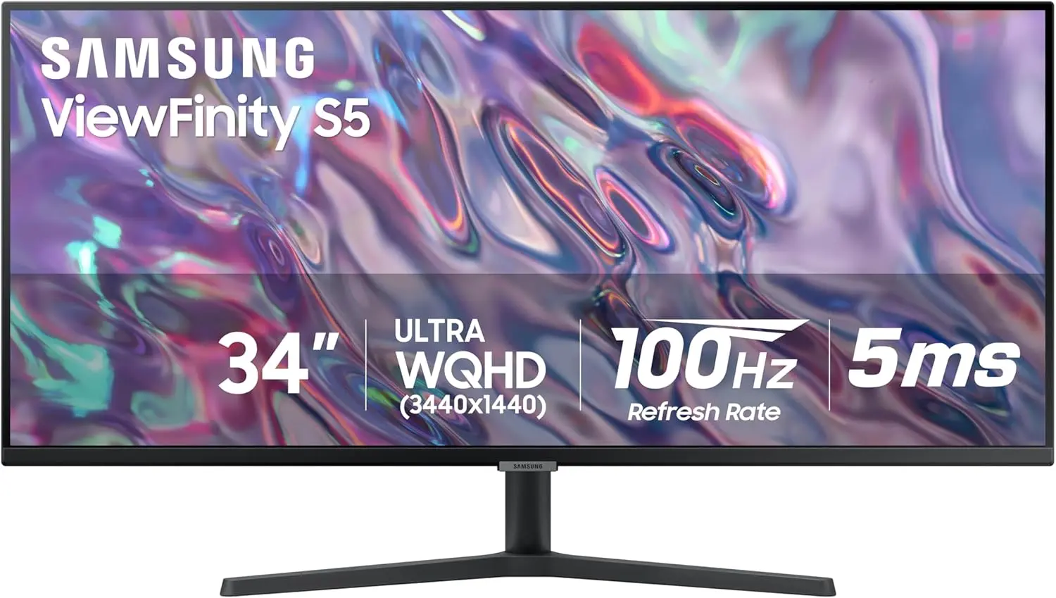 SAMSUNG 34" ViewFinity S50GC Series Ultra-WQHD Monitor, 100Hz, 5ms, HDR10, AMD FreeSync, Eye Care, Borderless Design, PIP, PBP, LS34C502GANXZA, 2023, Black image 1