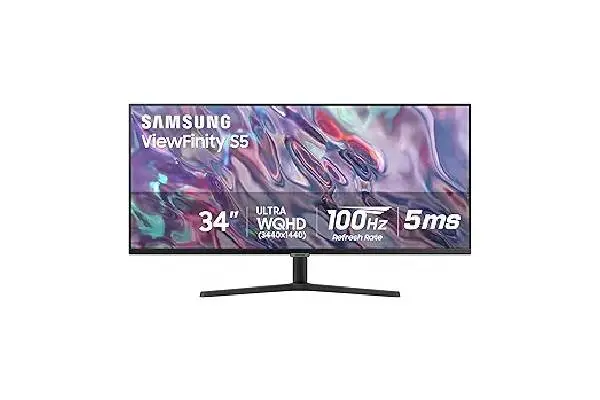 SAMSUNG 34" ViewFinity S50GC Series Ultra-WQHD Monitor, 100Hz, 5ms, HDR10, AMD FreeSync, Eye Care, Borderless Design, PIP, PBP, LS34C502GANXZA, 2023, Black image