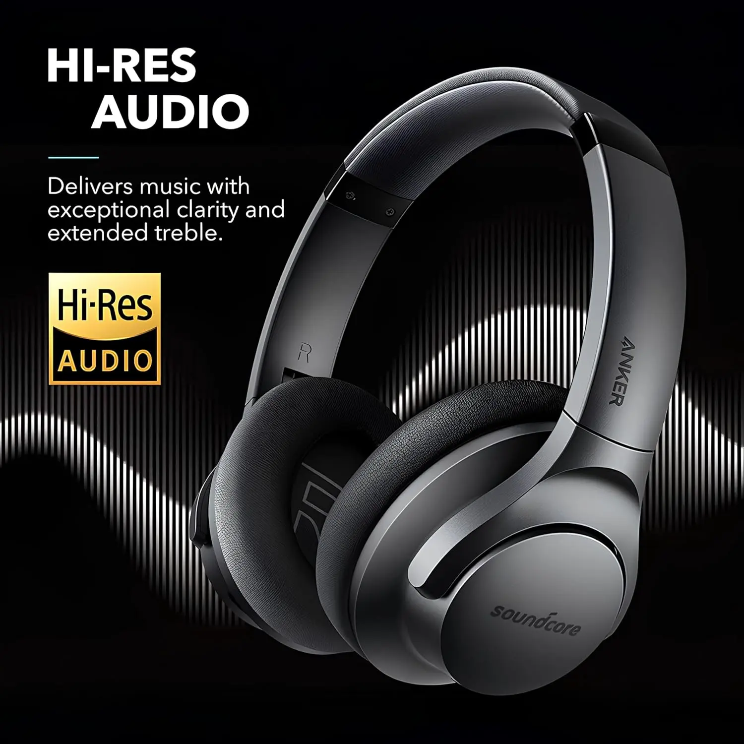 Soundcore Anker Life Q20 Hybrid Active Noise Cancelling Headphones, Wireless Over Ear Bluetooth Headphones, 70H Playtime, Hi-Res Audio, Deep Bass, Memory Foam Ear Cups, Travel, Office, USB-C Charging image 4