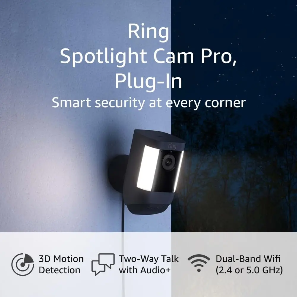Ring Spotlight Cam Pro, Plug-In | 3D Motion Detection, Two-Way Talk with Audio+, and Dual-Band Wifi (2022 release) - Black image 1