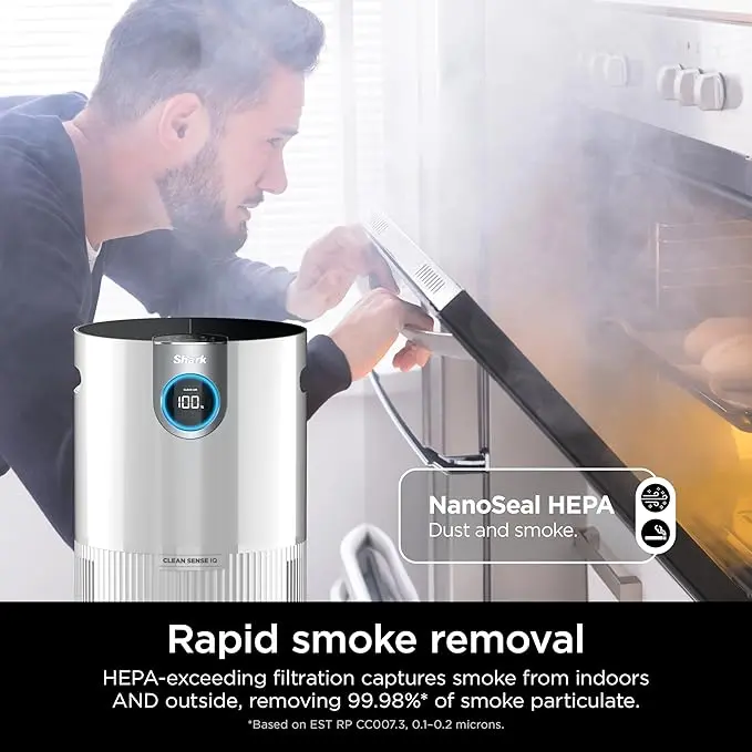 Shark Air Purifier for Home Large Room, Clean Sense Technology, HEPA Air Filter, 1000 Sq Ft, Kitchen, Filters Smoke, Captures 99.98% of Particles, Pet Dander, Pollutants, Dust, Allergens, HP201 image 4