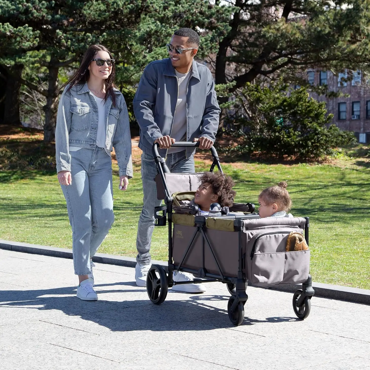 Jeep Sport All-Terrain Stroller Wagon by Delta Children - Includes Canopy, Parent Organizer, Adjustable Handlebar, Snack Tray & Cup Holders, Grey/Olive Green image 8
