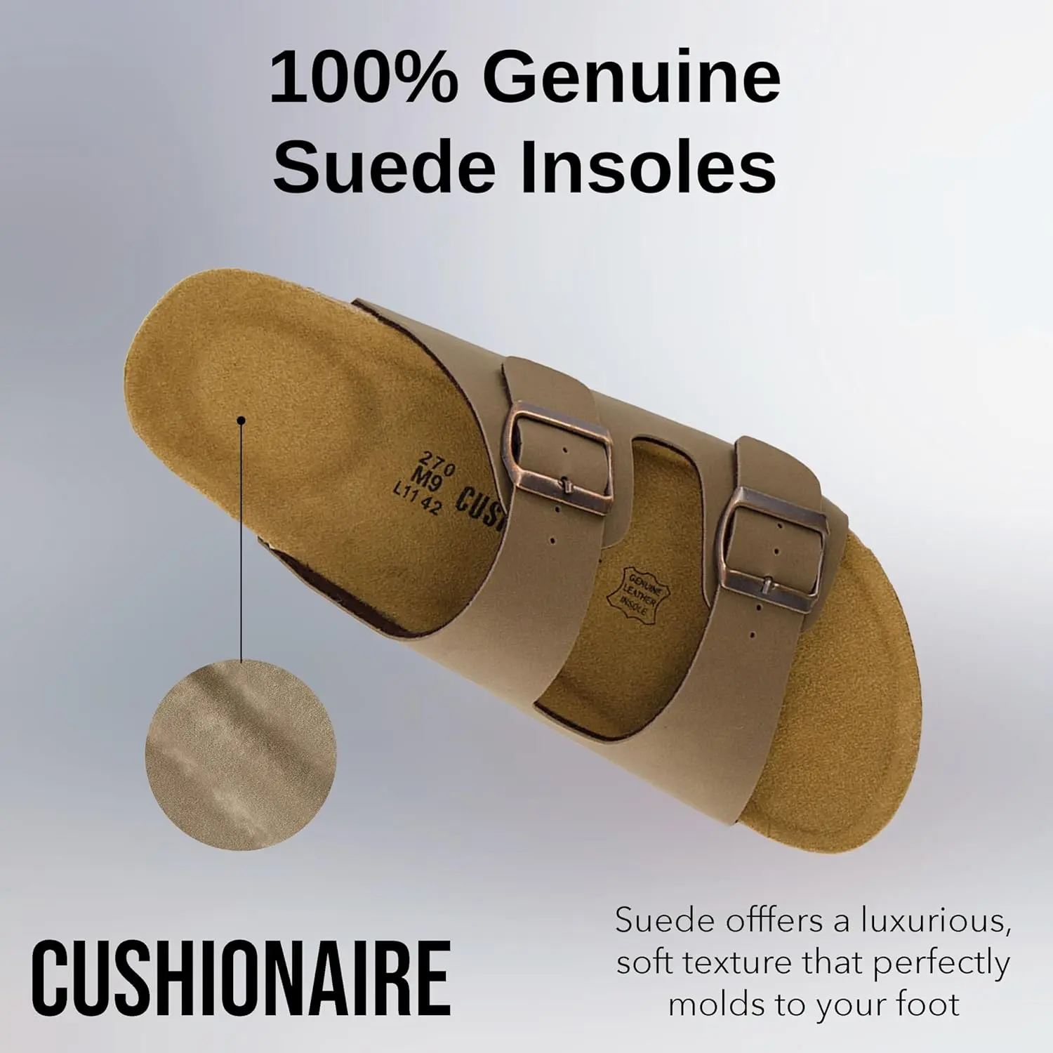 CUSHIONAIRE Lane Cork Footbed Mens Sandals, Adjustable Buckle Comfort Slides for Men, Genuine Leather Insole Summer Sandals Men Footwear image 3