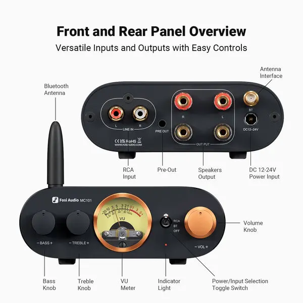 Fosi Audio MC101 VU Meter Stereo Amplifier image 6