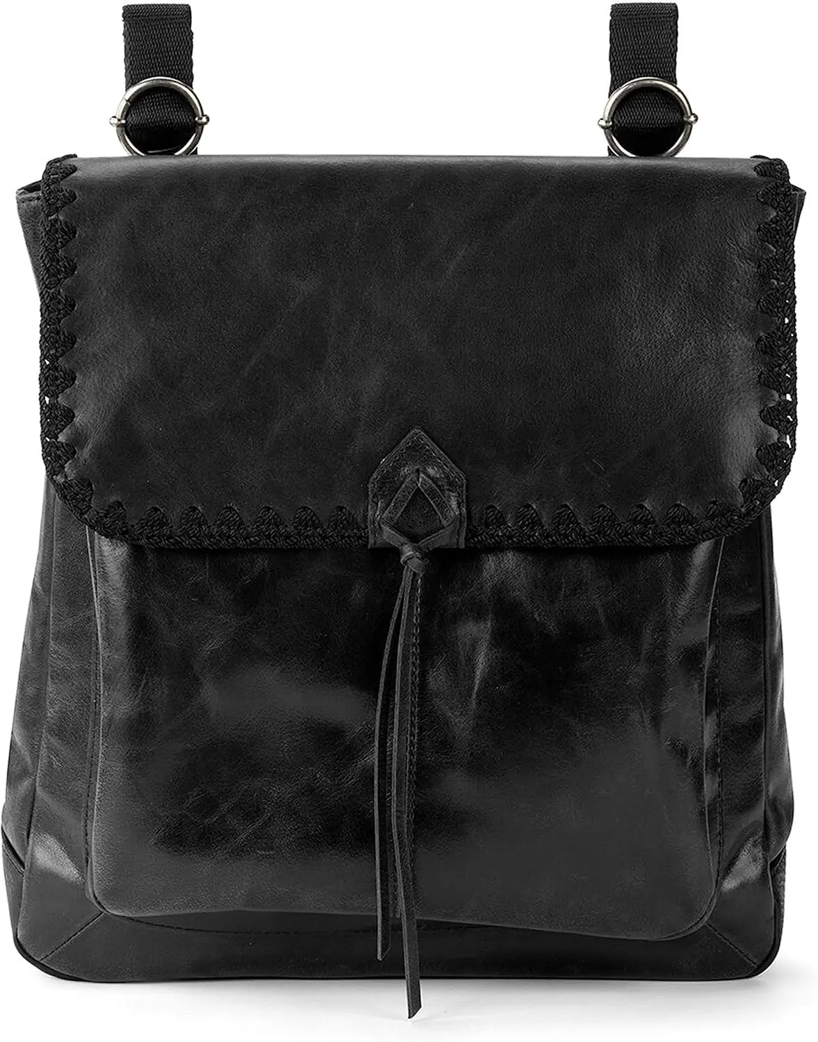 The Sak Ventura Backpack in Leather, Adjustable Convertible Strap, Black Crochet image 1