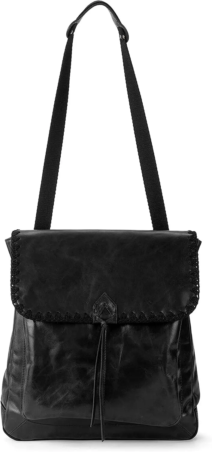 The Sak Ventura Backpack in Leather, Adjustable Convertible Strap, Black Crochet image 5