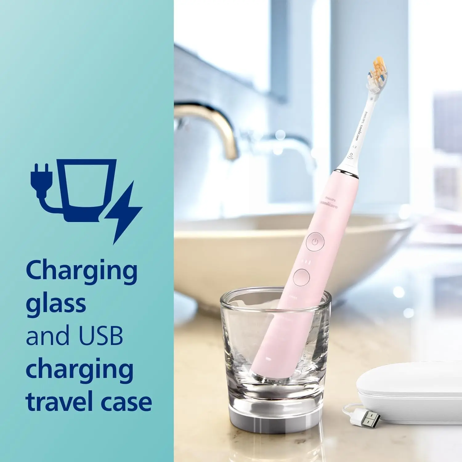 Philips Sonicare DiamondClean Smart 9500 Electric Toothbrush, Sonic Toothbrush with App, Pressure Sensor, Brush Head Detection, 5 Brushing Modes and 3 Intensity Levels, Pink, Model HX9923/21 image 7
