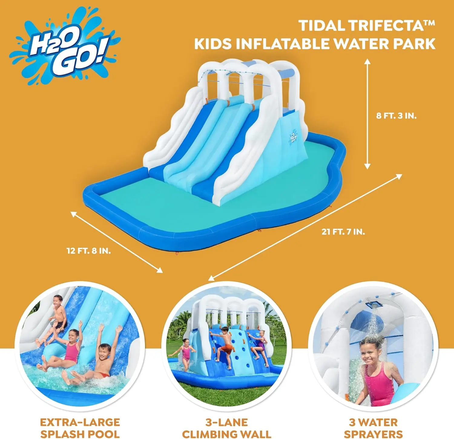 Bestway H2OGO! Tidal Trifecta Kids Inflatable Water Park | Inflatable Triple Slide and Splash Pool | Great for Kids Ages 5 and Up image 2