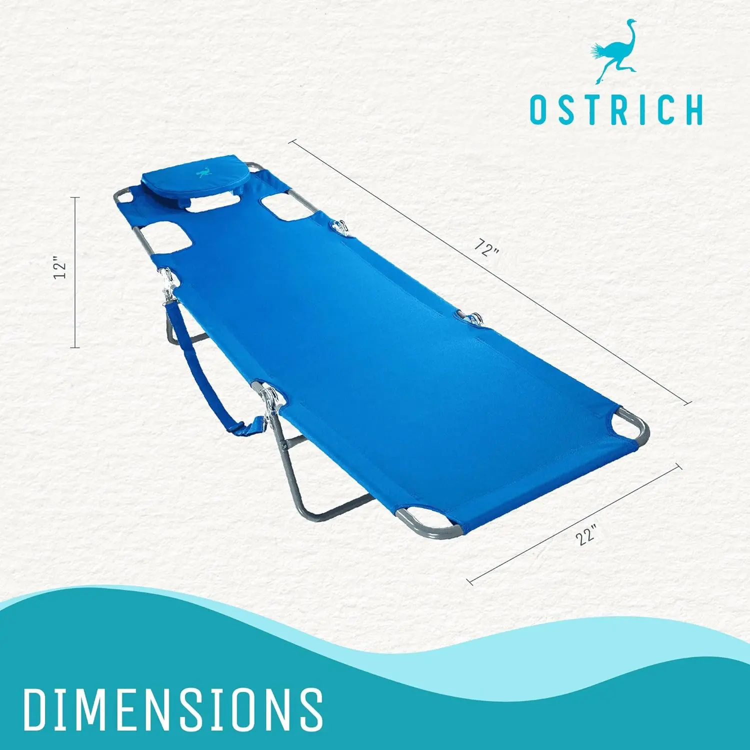 Ostrich Beach Lounge Chair, Folding & Reclining Outdoor Chaise Lounger, Blue - Portable Adjustable Recliner Chair for Lawn, Pool, Patio, Garden, and Yard image 3