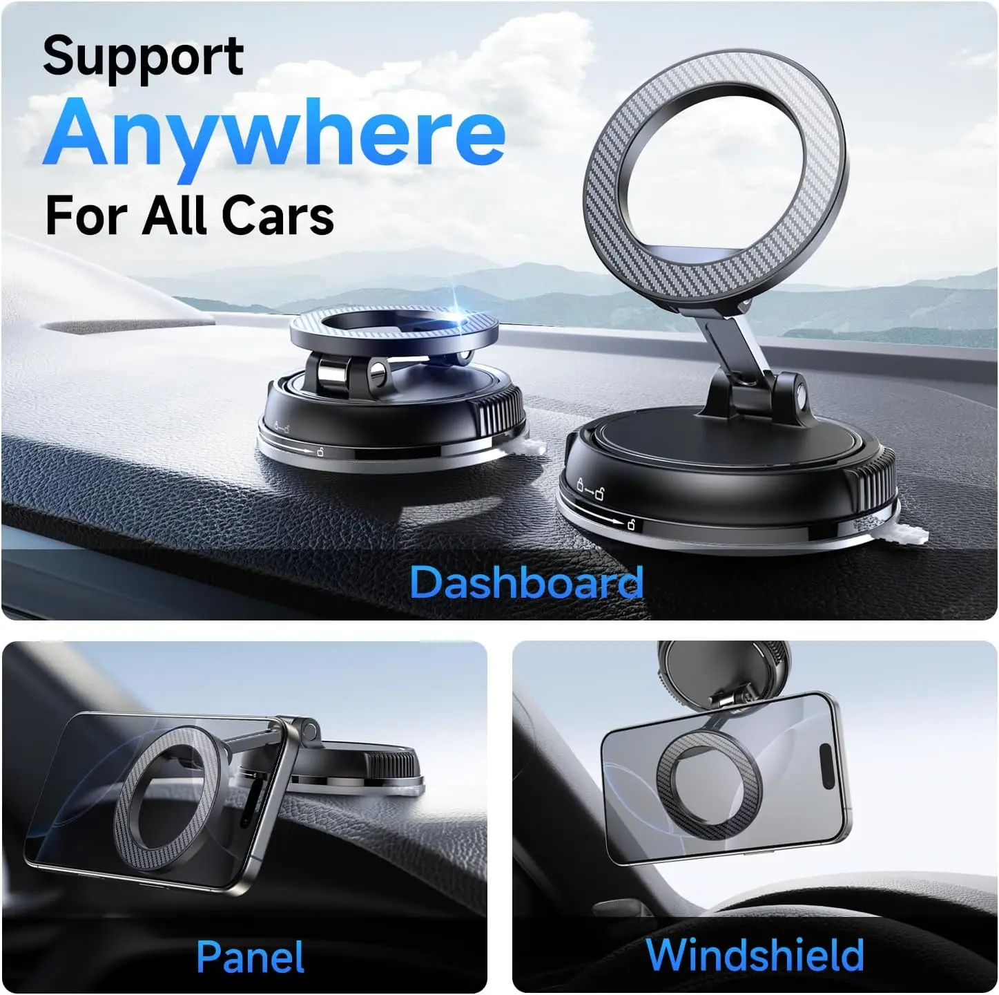 Car Phone Holder for Magsafe [78+LBS Strongest Suction & 2400gf Strongest Magnetic] 360° Adjustable Car Phone Mount, Phone Holders for Your Car for iPhone 16 Pro Max 15 14 13 12 Plus (Carbon Fiber) image 2