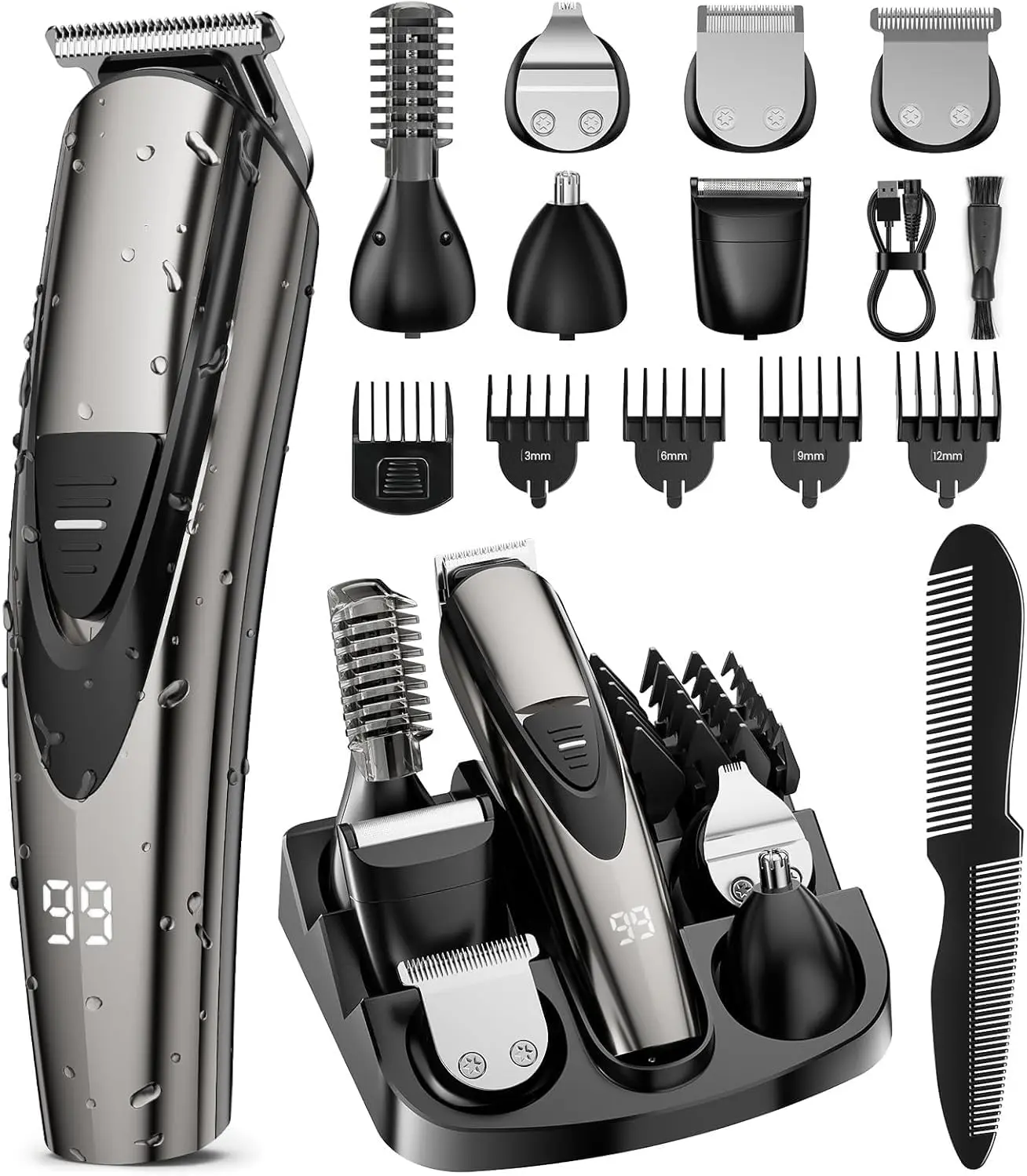 Electric Beard Trimmer for Men: 16-in-1 Professional Barber Hair Clippers - Cordless Grooming Kit - Turbo Speed & Precision Blades image 1