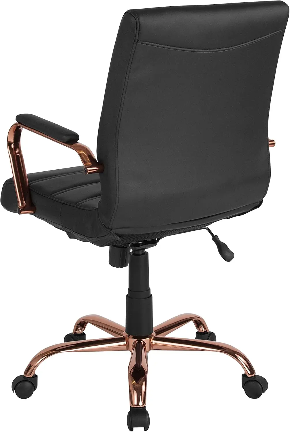Flash Furniture Whitney Mid-Back Swivel LeatherSoft Desk Chair with Padded Seat and Armrests, Adjustable Height Padded LeatherSoft Office Chair, Black/Rose Gold image 11