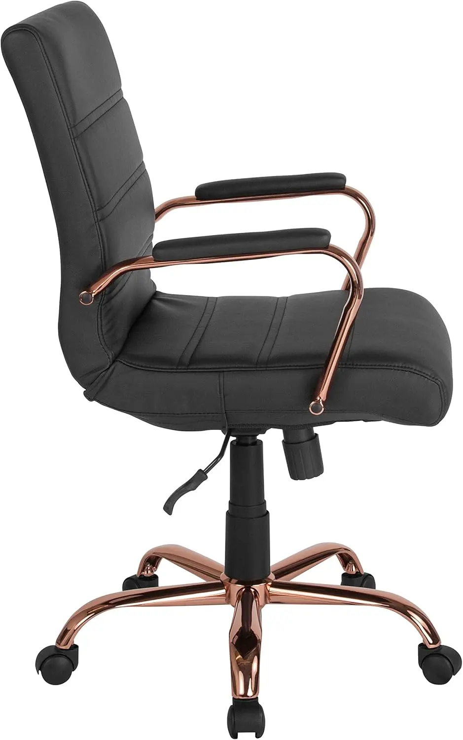 Flash Furniture Whitney Mid-Back Swivel LeatherSoft Desk Chair with Padded Seat and Armrests, Adjustable Height Padded LeatherSoft Office Chair, Black/Rose Gold image 12
