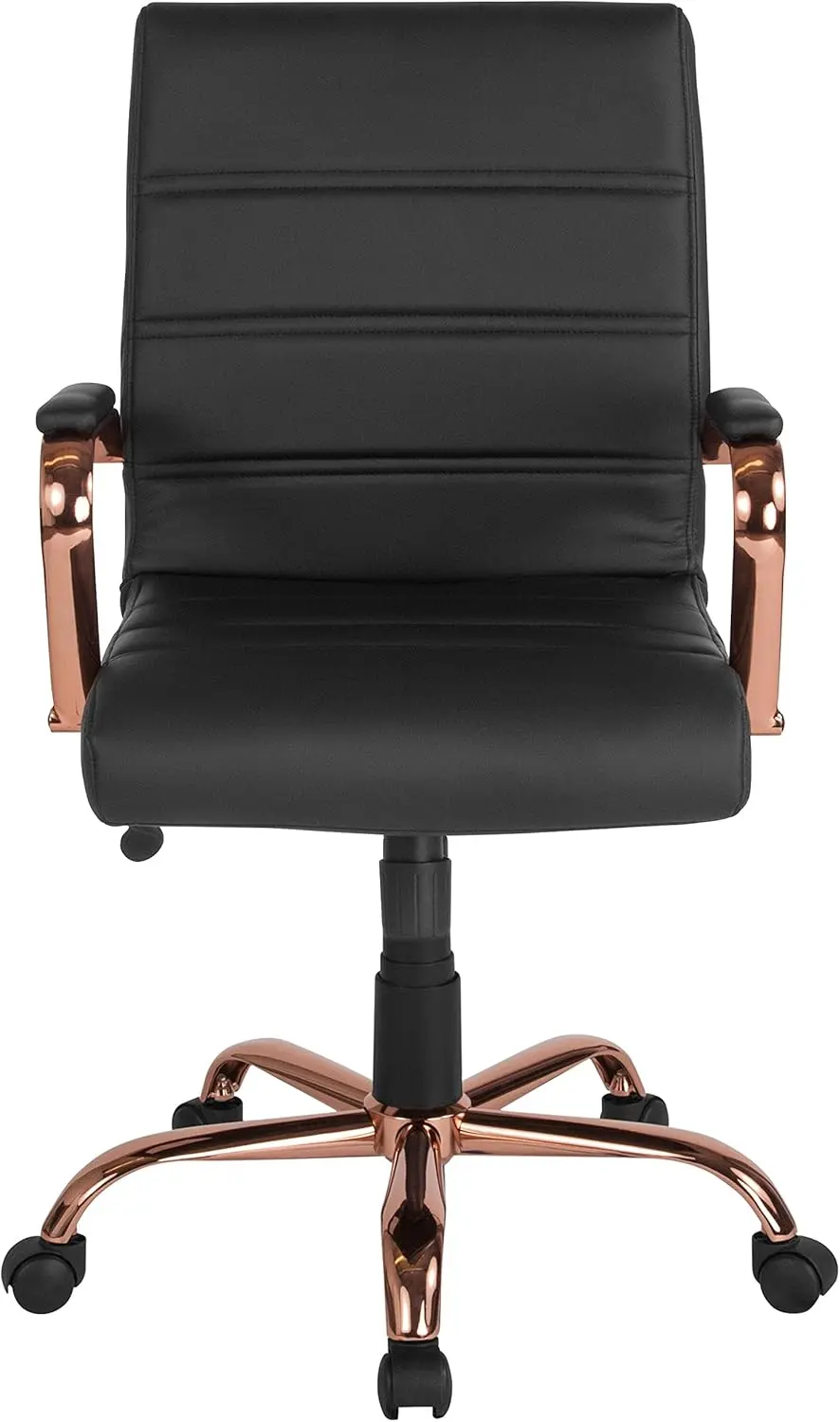 Flash Furniture Whitney Mid-Back Swivel LeatherSoft Desk Chair with Padded Seat and Armrests, Adjustable Height Padded LeatherSoft Office Chair, Black/Rose Gold image 13
