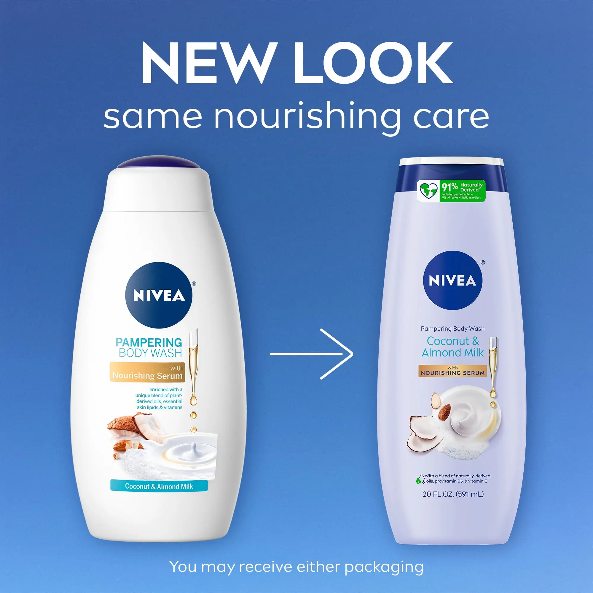 NIVEA Pampering Body Wash for Women, Coconut and Almond Milk, Nourishing Serum, 20 fl oz image 2