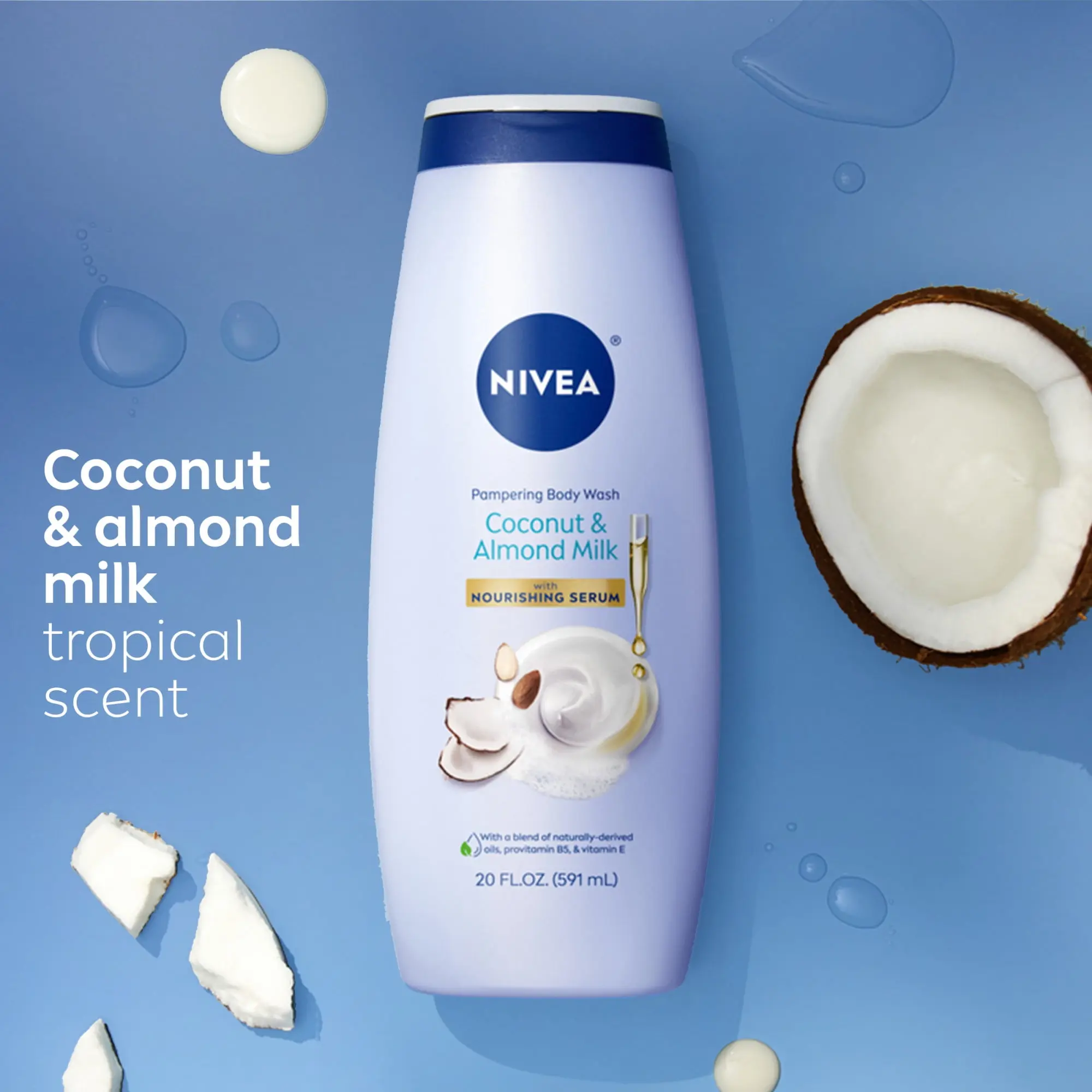 NIVEA Pampering Body Wash for Women, Coconut and Almond Milk, Nourishing Serum, 20 fl oz image 9