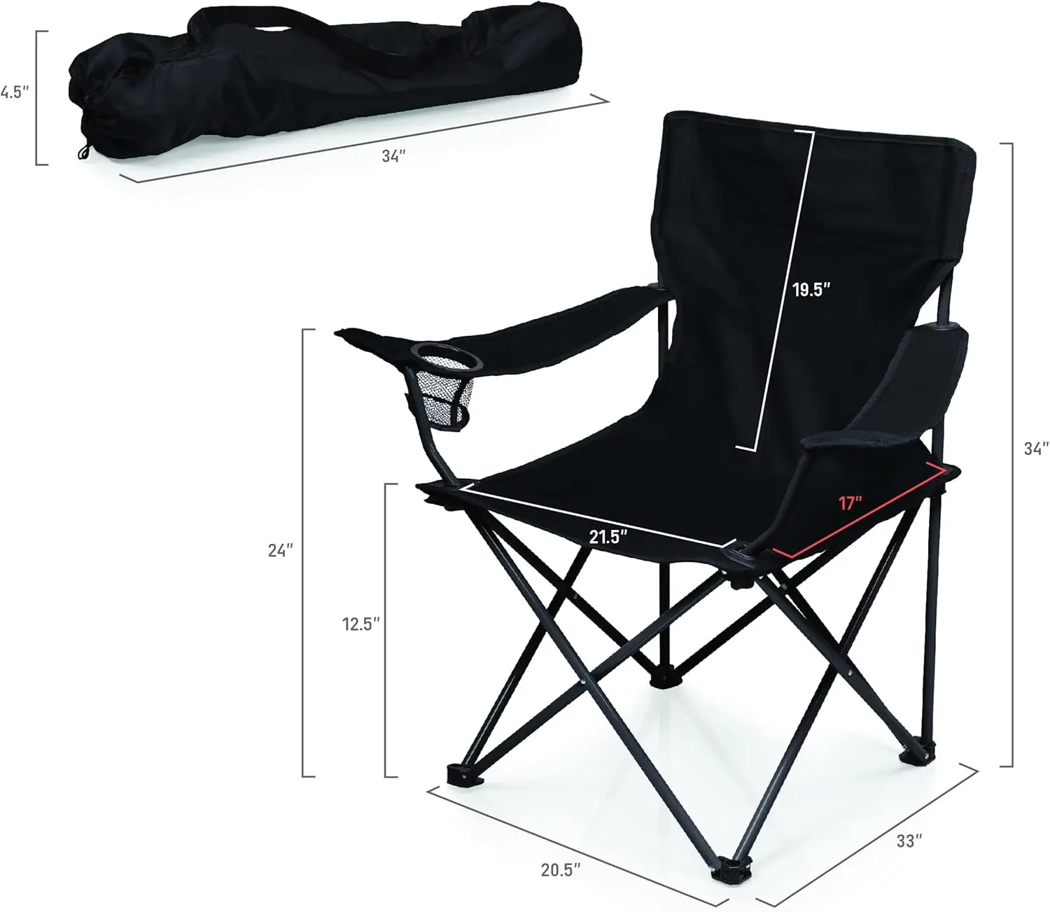 Picnic TIME PTZ Camp Chair, Picnic Chair, Beach Chair with Carrying Bag image 3