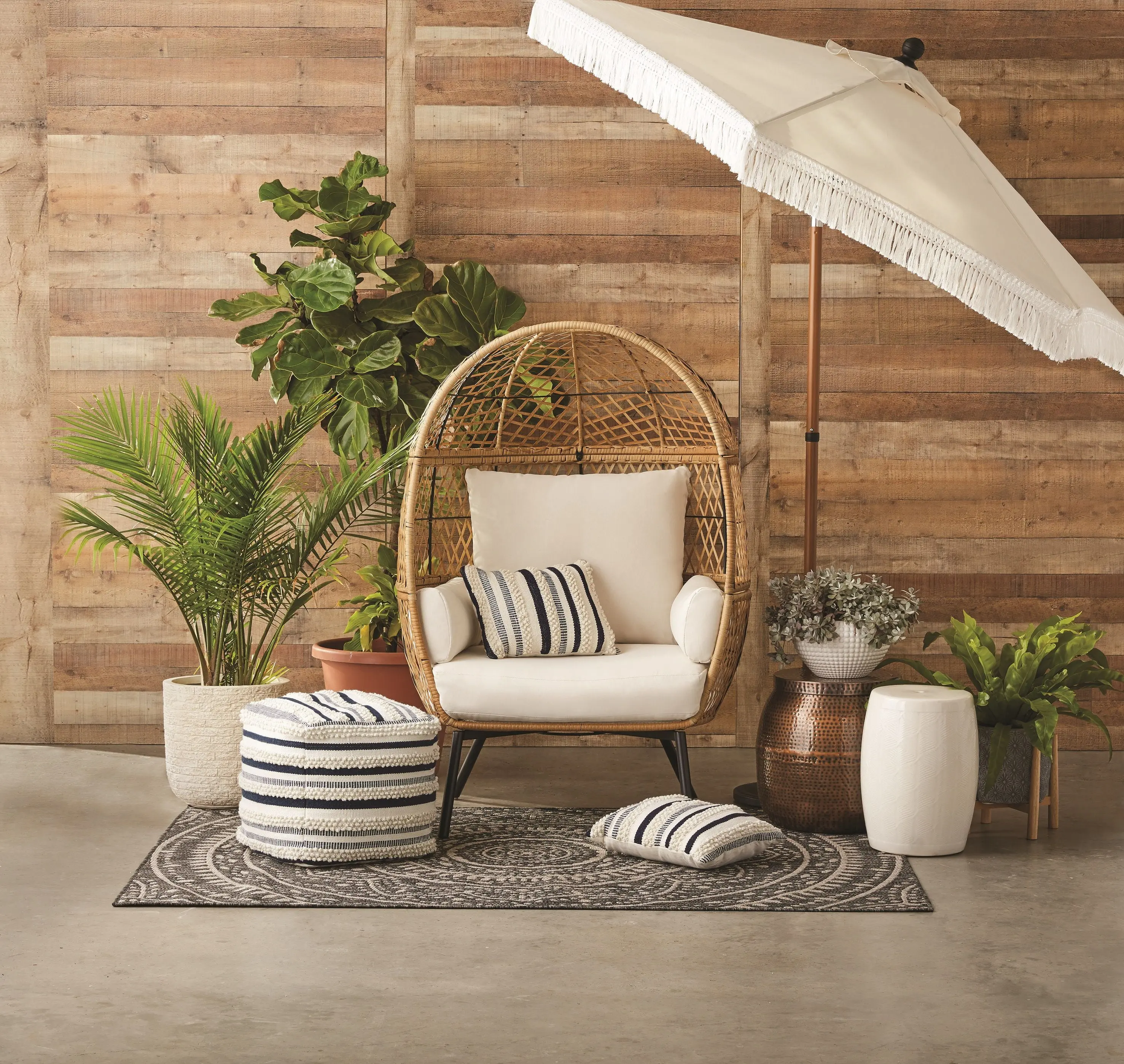 Better Homes & Gardens Ventura Boho Stationary Outdoor Wicker Egg Chair image 1