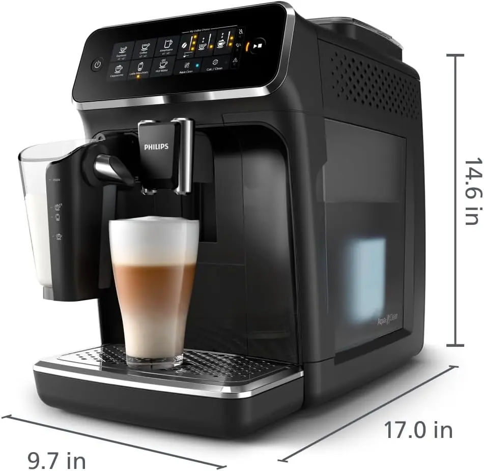 Philips 3200 Series Fully Automatic Espresso Machine, LatteGo Milk Frother, 5 Coffee Varieties, Intuitive Touch Display, 100% Ceramic Grinder, AquaClean Filter, My Coffee Choice, Black (EP3241/54) image 3