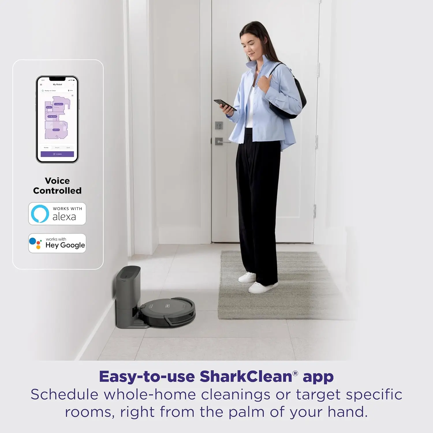 Shark Navigator Robot Vacuum and Self-Empty Base with Bagless 60-Day Capacity Self-Empty Base, SmartPath Navigation, Powerful Pet Hair Pickup, Anti-Hair Wrap, For Carpets & Hard Floors, Grey, RV2120AE image 9