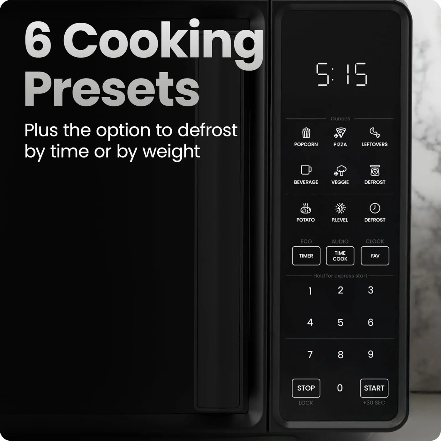 Chefman Countertop Microwave Oven 0.7 Cu. Ft., 700 Watts with 10 Power Levels, 6 Cooking Presets with One-Touch Express Cook, Eco Mode, Child Safety Lock, & Mute Button - Black image 3