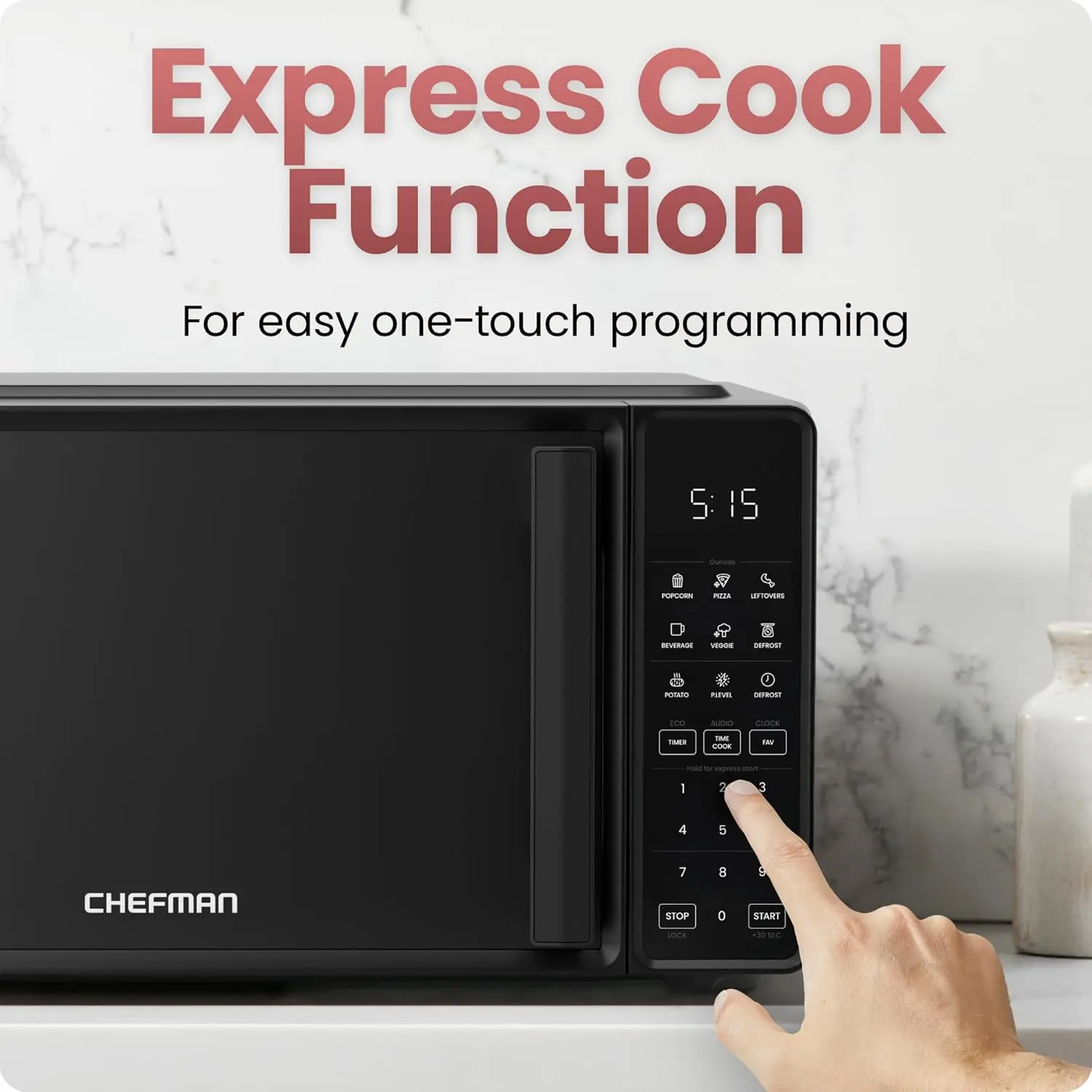 Chefman Countertop Microwave Oven 0.7 Cu. Ft., 700 Watts with 10 Power Levels, 6 Cooking Presets with One-Touch Express Cook, Eco Mode, Child Safety Lock, & Mute Button - Black image 5