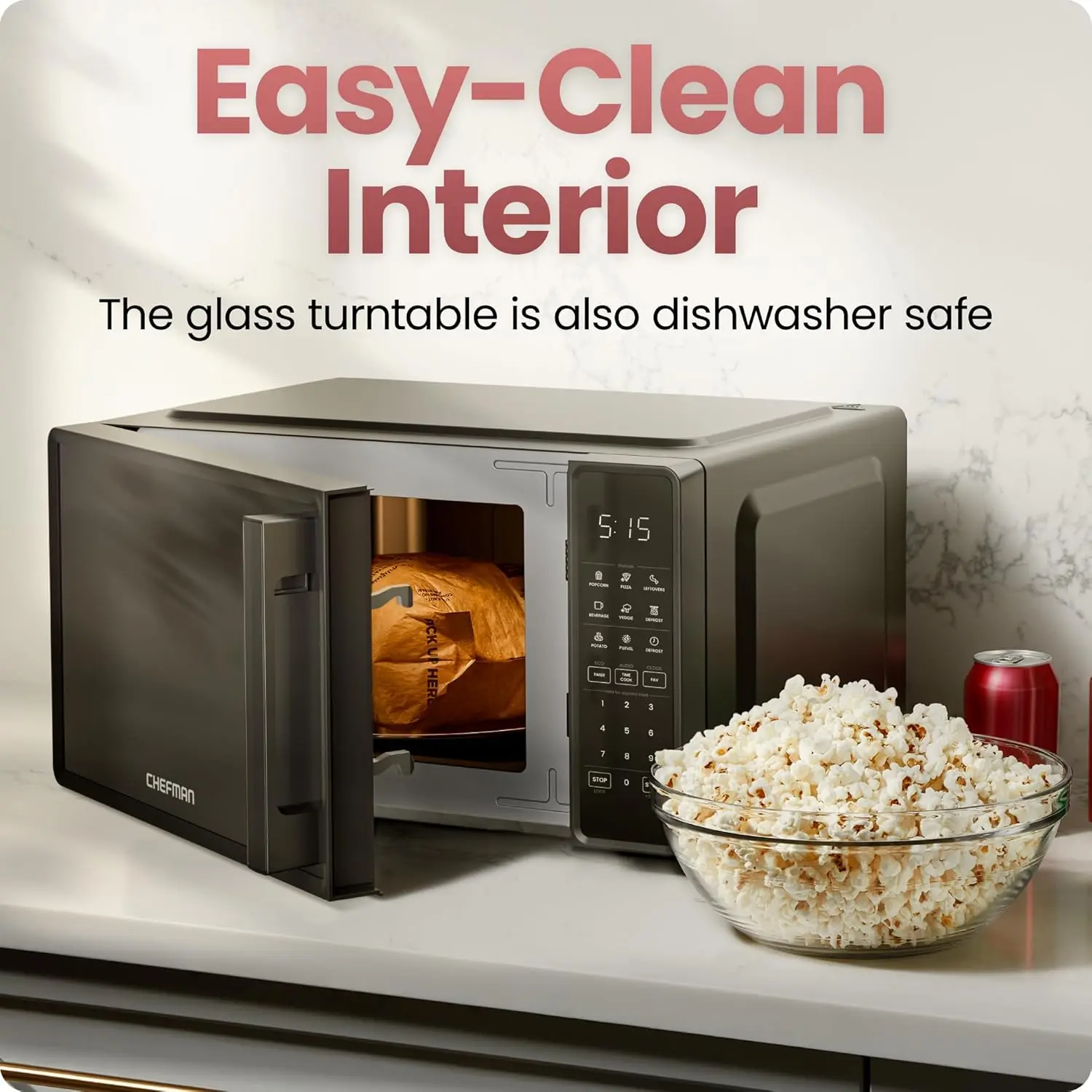 Chefman Countertop Microwave Oven 0.7 Cu. Ft., 700 Watts with 10 Power Levels, 6 Cooking Presets with One-Touch Express Cook, Eco Mode, Child Safety Lock, & Mute Button - Black image 6
