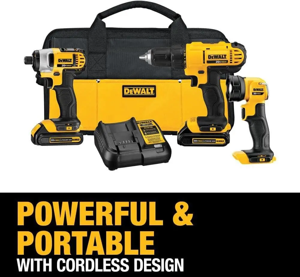 DEWALT 20V MAX Cordless Drill Impact Driver and LED Work Light Portable, Power Tool Combo Kit 3 Tool, 2 Batteries and Charger Included (DCK340C2) image 4