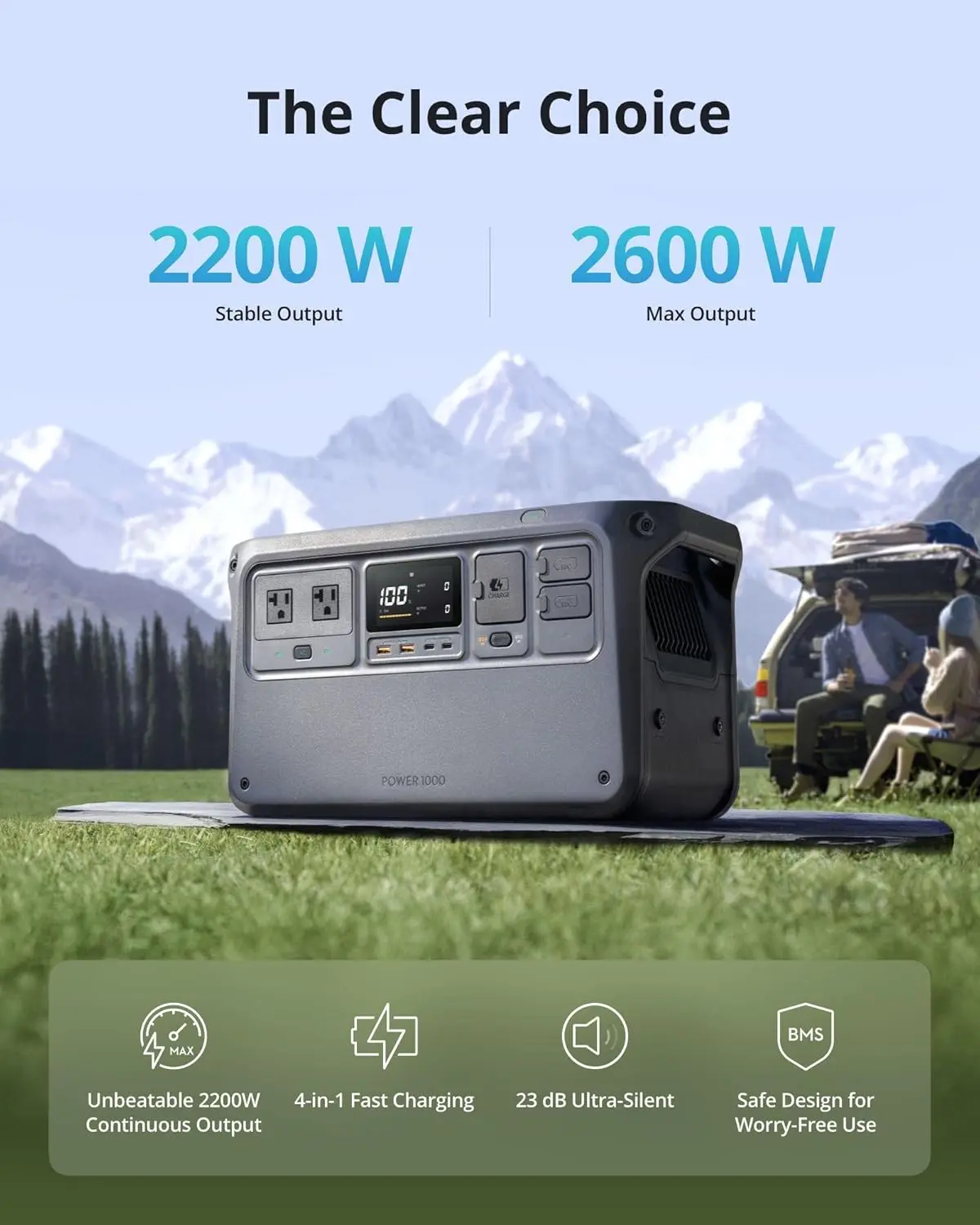 DJI Power 1000 Portable Power Station, 1024Wh LiFePO4 Battery, 2200W (Peak 2600W) AC/140W USB-C Output, 23db Ultra-Silent, Solar Generator For Home Backup, Camping(Solar Panel Optional) image 2