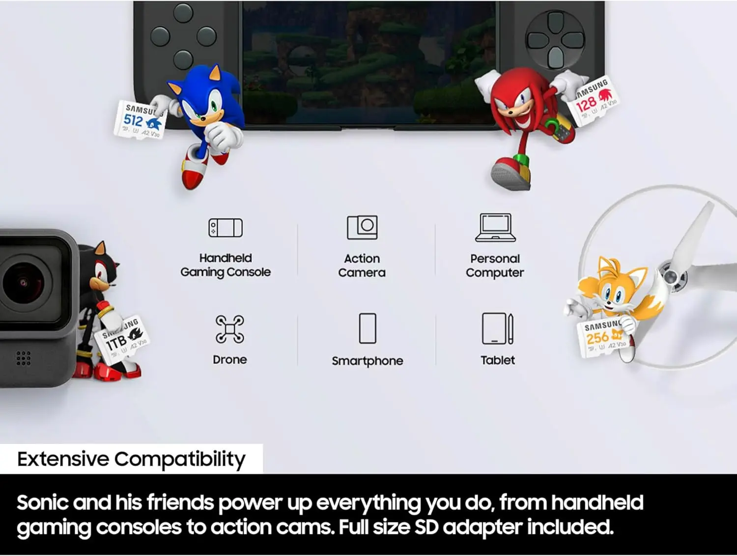 Samsung PRO Plus Sonic The Hedgehog + Adapter, 1TB microSDXC, Up-to 180MB/s, Full HD & 4K UHD, UHS-I, C10, U3, V30, A2, for Nintendo-Switch, Steam Deck, GoPRO, DJI Drone, Tablets (MB-MD1T0SA/LC1) image 5