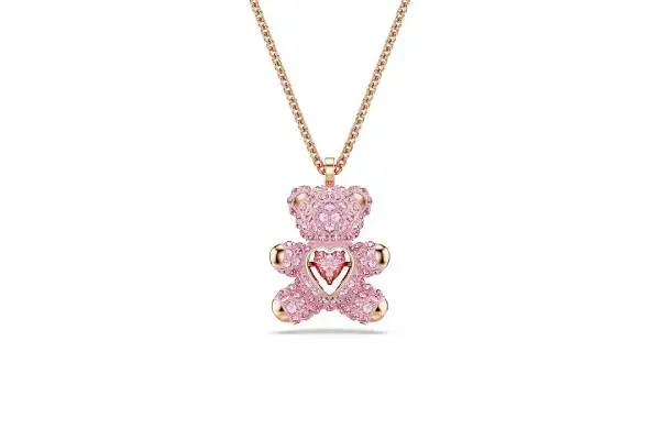 Swarovski Teddy Bear Pendant Necklace, Pink Crystals, Rose Gold-Tone Finish image