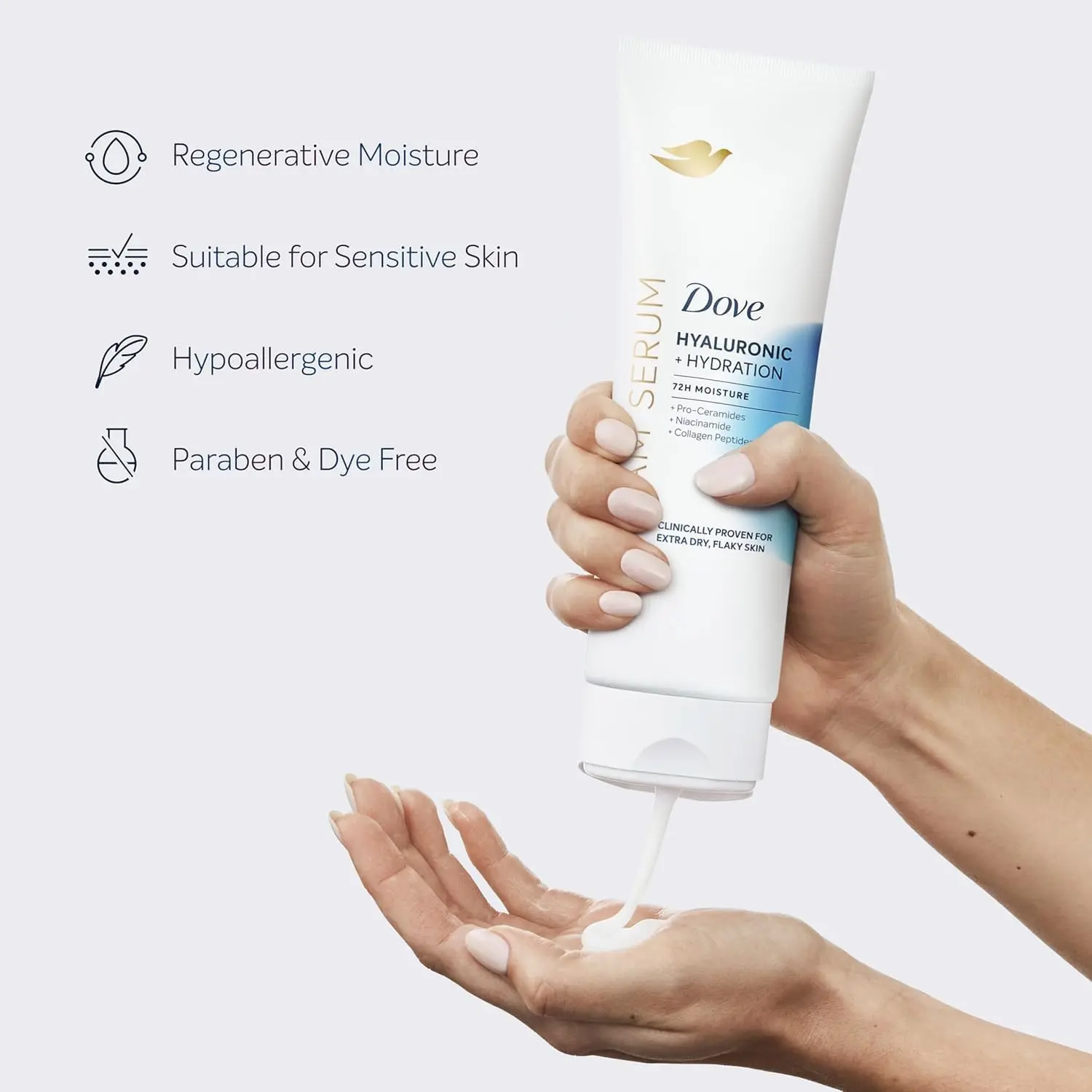 Dove Body Cream Serum Hyaluronic + Hydration for Extra Dry, Flaky Skin, with Pro-Ceramides, Niacinamide and Collagen Peptides Lotion, 8 oz image 6