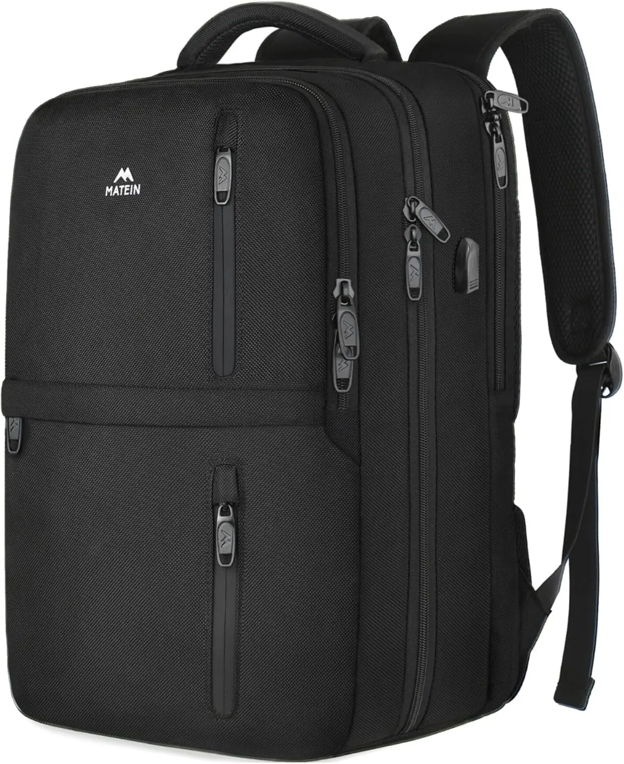 MATEIN Carry on Backpack, Flight Approved Travel Backpack with USB Port, TSA Personal Item Travel Bag fits 17" Laptop, Large Water Resistant Luggage Overnight Weekender Bag for Men & Women, Black image 1