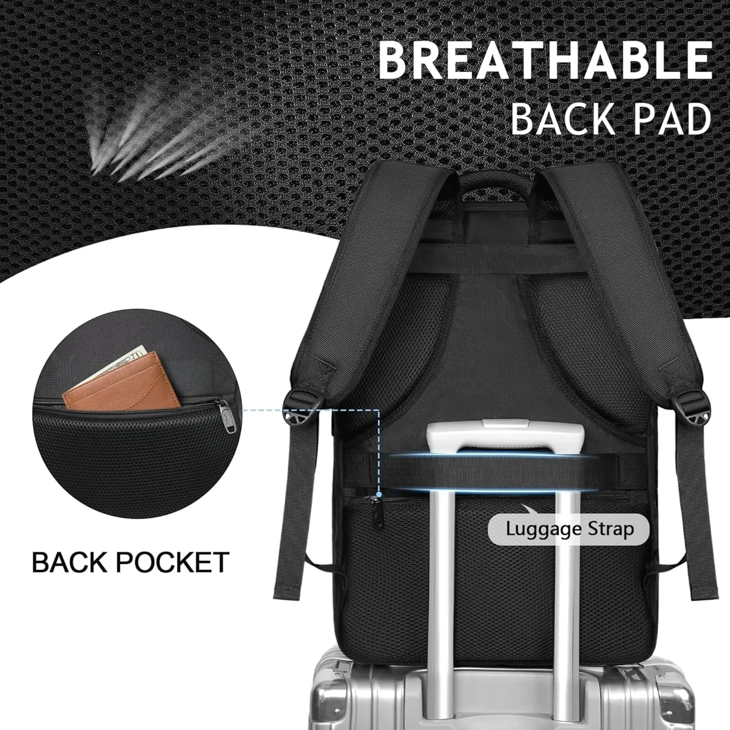 MATEIN Carry on Backpack, Flight Approved Travel Backpack with USB Port, TSA Personal Item Travel Bag fits 17" Laptop, Large Water Resistant Luggage Overnight Weekender Bag for Men & Women, Black image 5