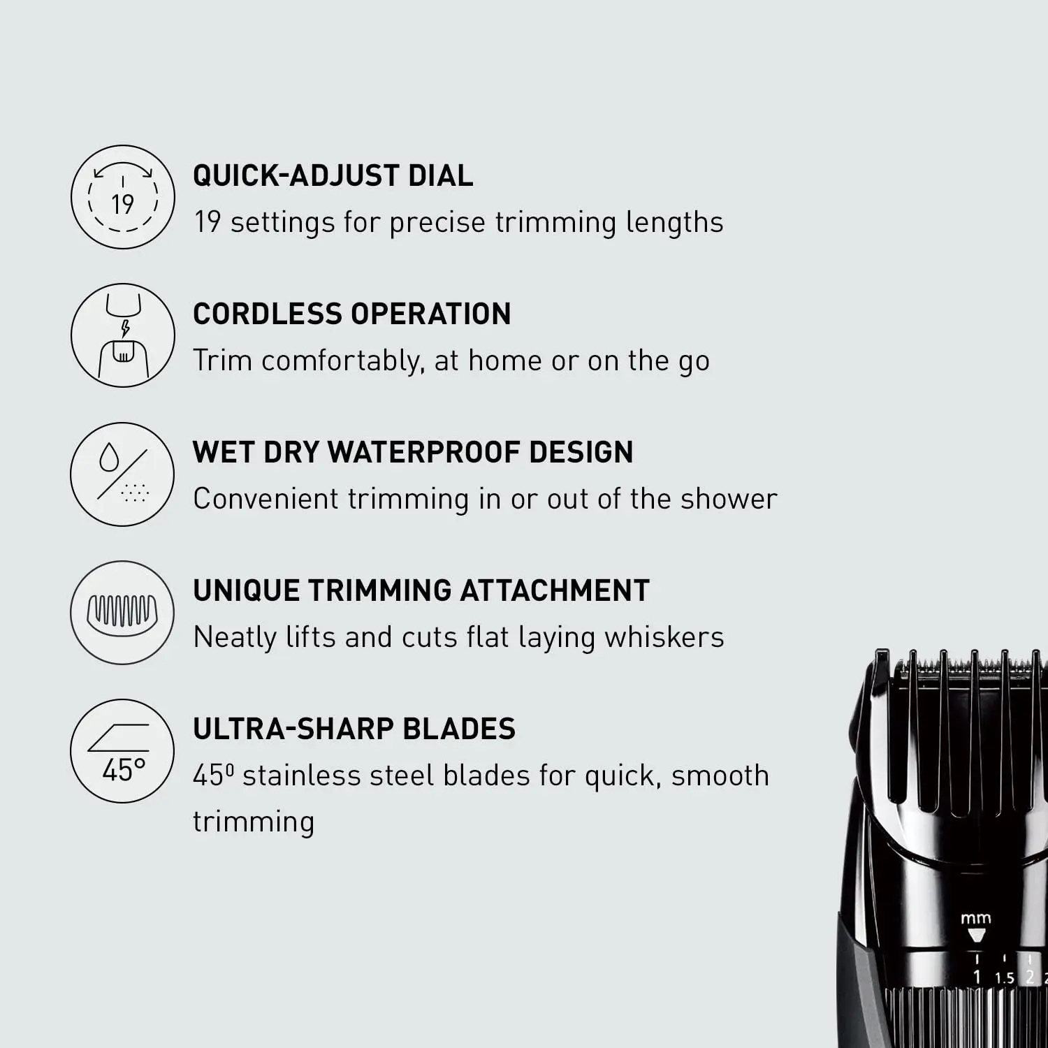 Panasonic Cordless Men's Beard Trimmer With Precision Dial, Adjustable 19 Length Setting, Rechargeable Battery, Washable - ER-GB42-K (Black) image 2