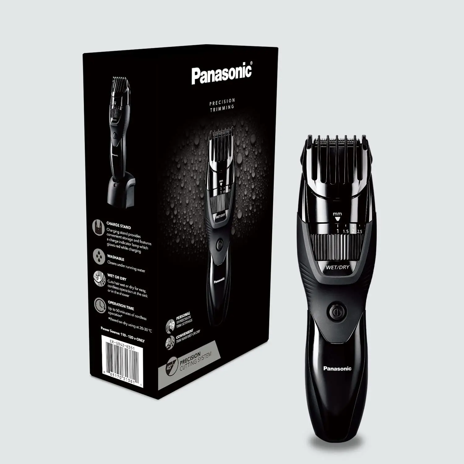 Panasonic Cordless Men's Beard Trimmer With Precision Dial, Adjustable 19 Length Setting, Rechargeable Battery, Washable - ER-GB42-K (Black) image 8
