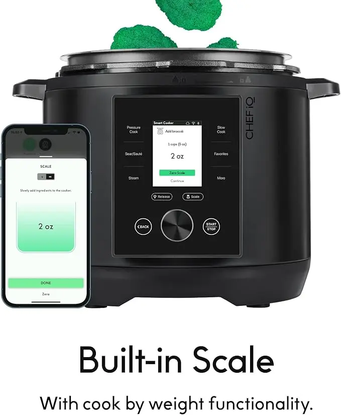 CHEF iQ Smart Pressure Cooker with WiFi and Built-in Scale - Easy-to-Use 10-in-1 Multicooker with 500+ Guided Recipes - Rice Cooker, Slow Cooker, Instant Meals for Foodies - 6 Quart - Family Size image 5