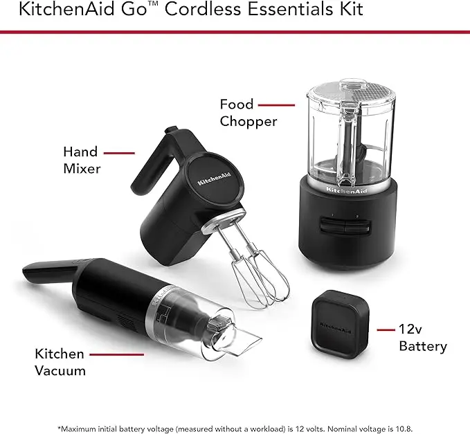 KitchenAid Go™ Cordless Bundle with Hand Mixer, Food Chopper and Kitchen Vacuum - battery included, KBUR131BM image 3