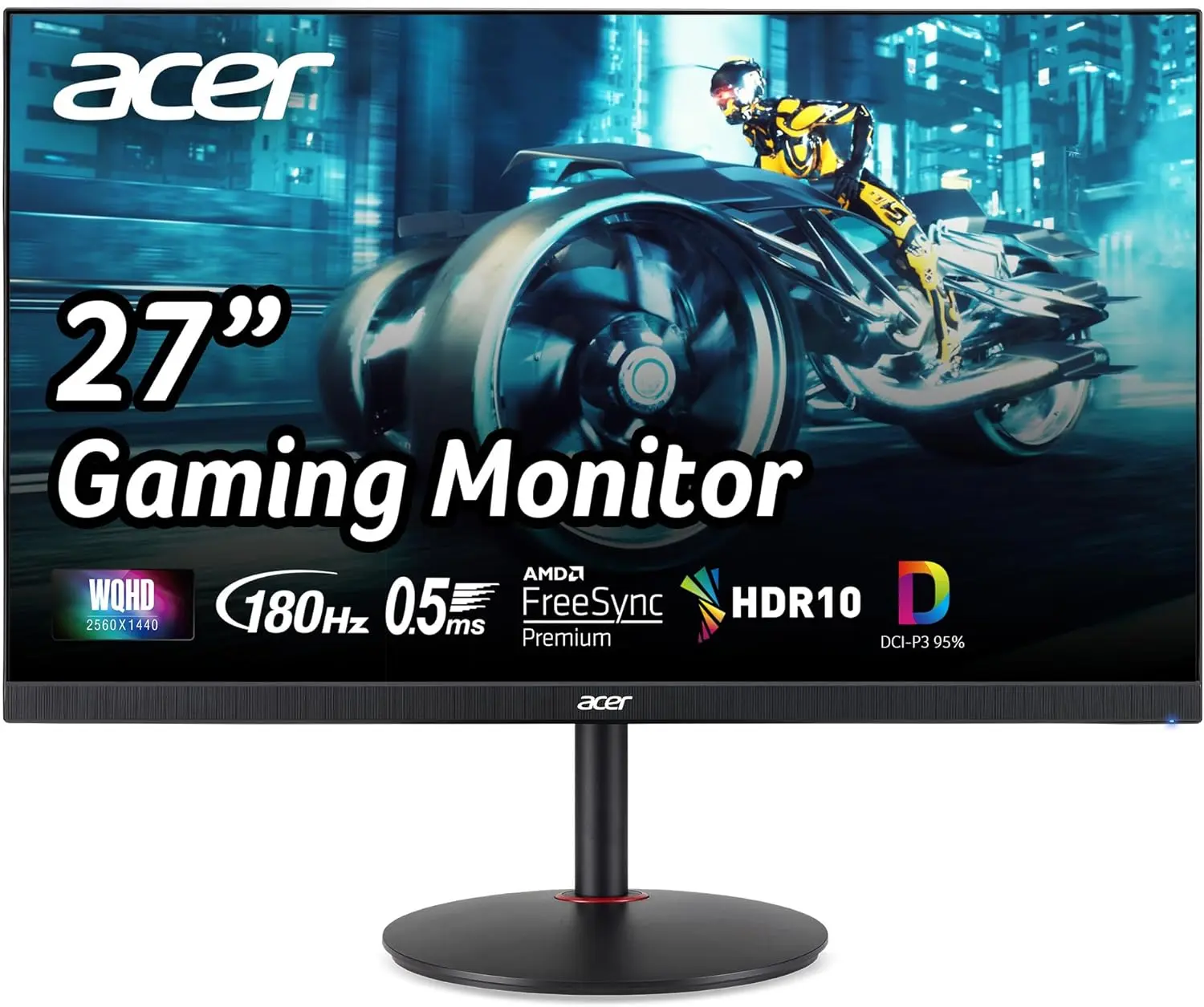 Acer Nitro 27" WQHD 2560 x 1440 PC Gaming IPS Monitor | AMD FreeSync Premium Up to 180Hz Refresh 0.5ms DCI-P3 95% 1 Display Port 1.2 & 2 HDMI 2.0 XV271U M3bmiiprx,Black image 1