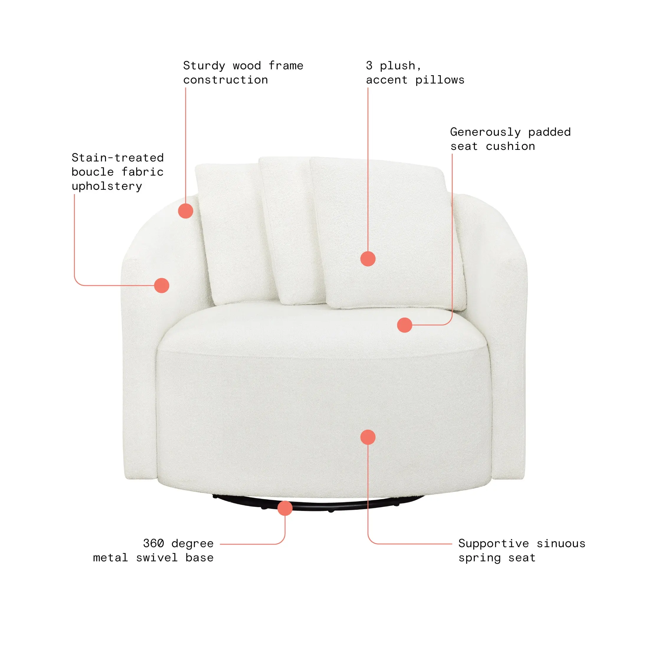 Beautiful Drew Accent Chair by Drew Barrymore, Cream Boucle image 4